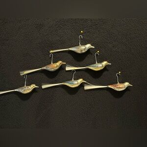 Set of 6 Vintage Plastic German Mercury Glass Look Bird Christmas Ornaments 3"